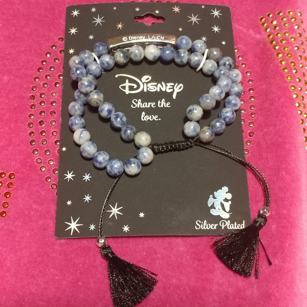 Disney Mickey Love blue stone bead tassel bracelet